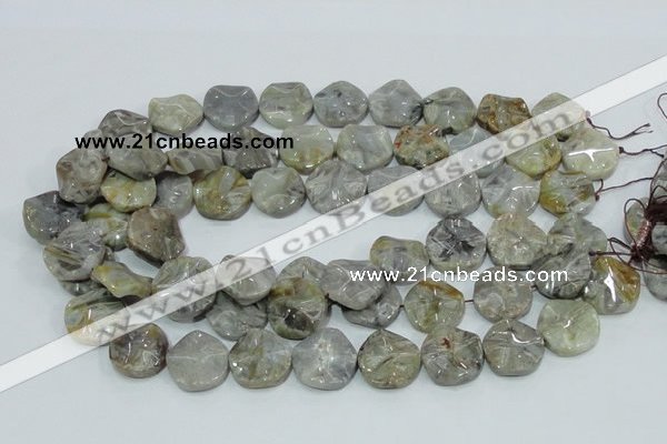 CAB571 15.5 inches 20mm wavy coin silver needle agate gemstone beads