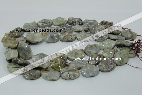 CAB574 15.5 inches 18*25mm wavy oval silver needle agate gemstone beads