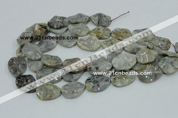 CAB575 15.5 inches 23*30mm wavy oval silver needle agate gemstone beads