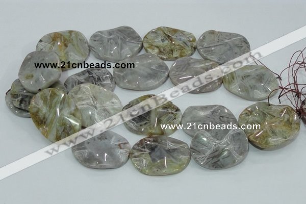 CAB576 15.5 inches 30*40mm wavy oval silver needle agate gemstone beads