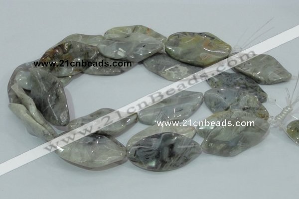 CAB577 15.5 inches 25*50mm wavy marquise silver needle agate beads