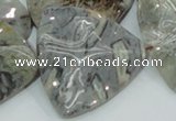 CAB580 15.5 inches 40*40mm wavy triangle silver needle agate beads