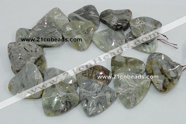 CAB580 15.5 inches 40*40mm wavy triangle silver needle agate beads