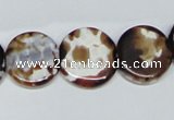 CAB627 15.5 inches 15mm flat round leopard skin agate beads wholesale