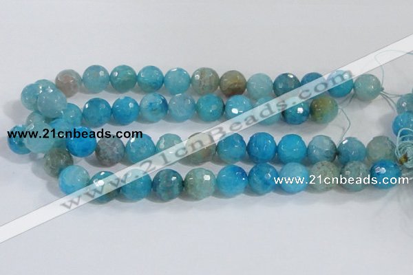 CAB656 15.5 inches 14mm faceted round fire crackle agate beads