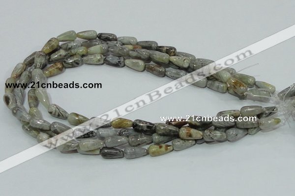 CAB72 15.5 inches 8*16mm teardrop silver needle agate gemstone beads