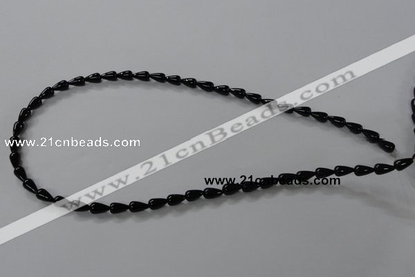 CAB732 15.5 inches 5*8mm teardrop black agate gemstone beads