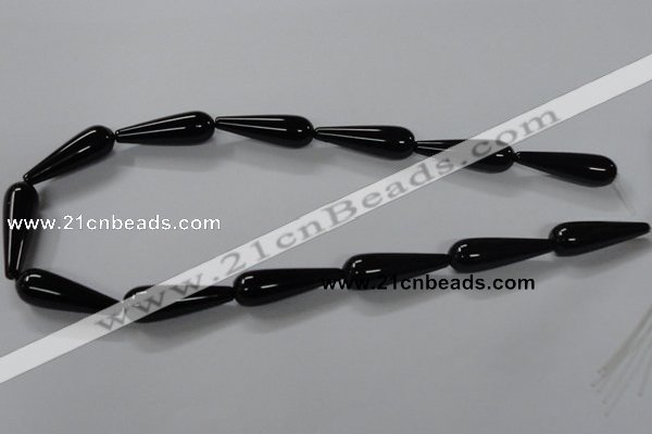 CAB740 15.5 inches 10*30mm teardrop black agate gemstone beads