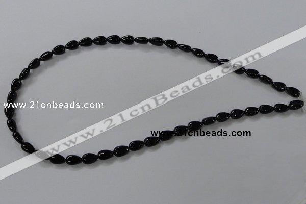 CAB744 15.5 inches 6*8mm flat teardrop black agate gemstone beads