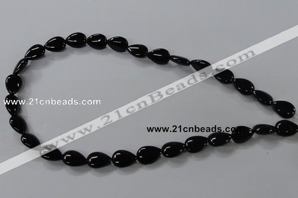 CAB745 15.5 inches 10*14mm flat teardrop black agate gemstone beads