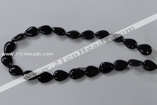 CAB747 15.5 inches 13*18mm flat teardrop black agate gemstone beads