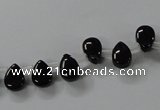 CAB752 15.5 inches 6*8mm top-drilled flat teardrop black agate beads