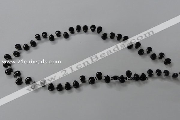 CAB752 15.5 inches 6*8mm top-drilled flat teardrop black agate beads