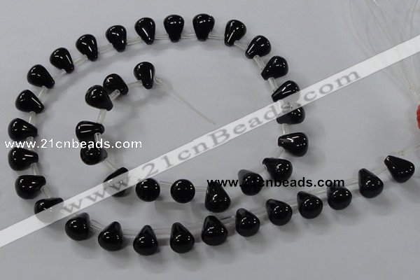 CAB754 15.5 inches 8*10mm top-drilled teardrop black agate beads