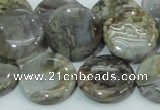 CAB76 15.5 inches 20mm flat round silver needle agate gemstone beads