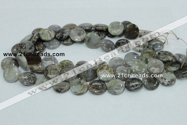 CAB76 15.5 inches 20mm flat round silver needle agate gemstone beads