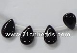 CAB771 15.5 inches 9*13mm top-drilled flat teardrop black agate beads