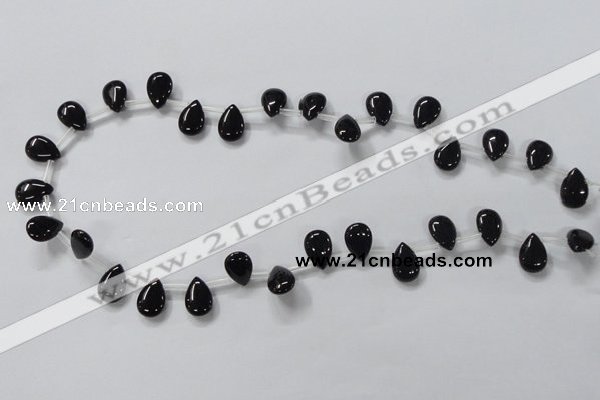 CAB771 15.5 inches 9*13mm top-drilled flat teardrop black agate beads