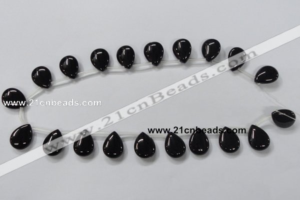 CAB772 15.5 inches 15*20mm top-drilled flat teardrop black agate beads