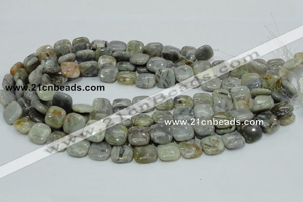 CAB78 15.5 inches 15*15mm square silver needle agate gemstone beads