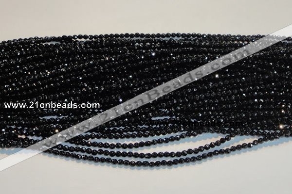 CAB781 15.5 inches 3mm faceted round black agate gemstone beads