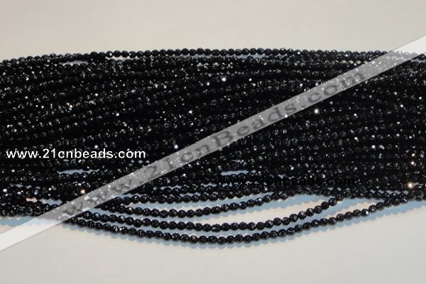 CAB781 15.5 inches 3mm faceted round black agate gemstone beads