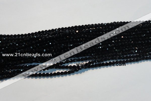 CAB782 15.5 inches 4mm faceted round black agate gemstone beads