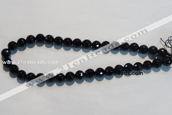 CAB784 15.5 inches 12mm faceted round black agate gemstone beads