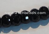 CAB787 15.5 inches 10*14mm faceted rondelle black agate gemstone beads