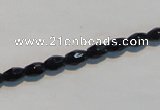 CAB789 15.5 inches 4*6mm faceted rice black agate gemstone beads