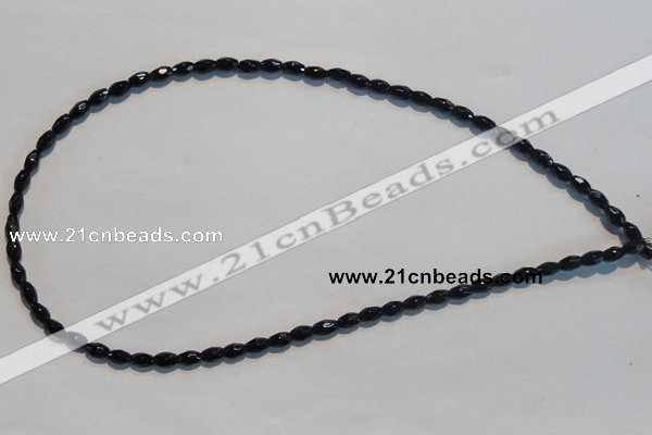 CAB789 15.5 inches 4*6mm faceted rice black agate gemstone beads