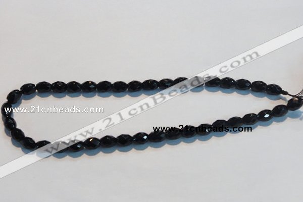 CAB790 15.5 inches 8*10mm faceted rice black agate gemstone beads