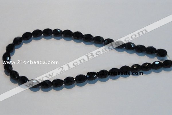 CAB792 15.5 inches 9*12mm faceted rice black agate gemstone beads