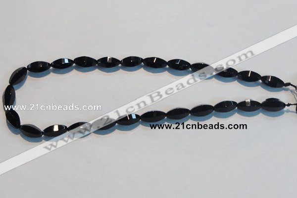 CAB793 15.5 inches 8*16mm faceted rice black agate gemstone beads