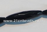 CAB794 15.5 inches 10*40mm faceted rice black agate gemstone beads