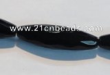 CAB795 15.5 inches 12*40mm faceted rice black agate gemstone beads