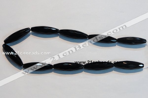 CAB795 15.5 inches 12*40mm faceted rice black agate gemstone beads