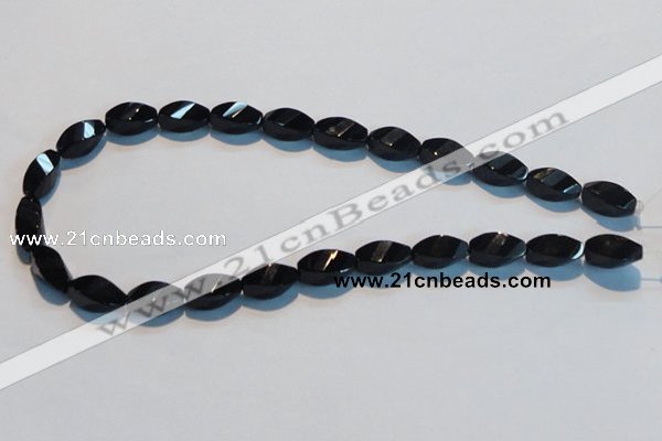 CAB796 15.5 inches 8*16mm faceted & twisted rice black agate beads