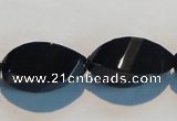 CAB797 15.5 inches 12*24mm faceted & twisted rice black agate beads