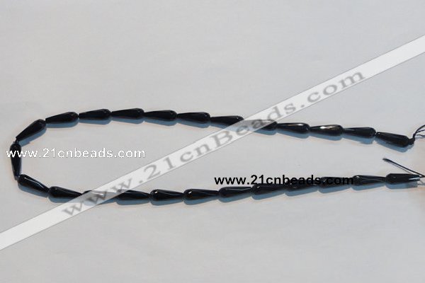 CAB798 15.5 inches 5*16mm faceted teardrop black gemstone agate beads