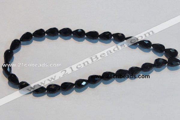 CAB799 15.5 inches 9*14mm faceted teardrop black gemstone agate beads