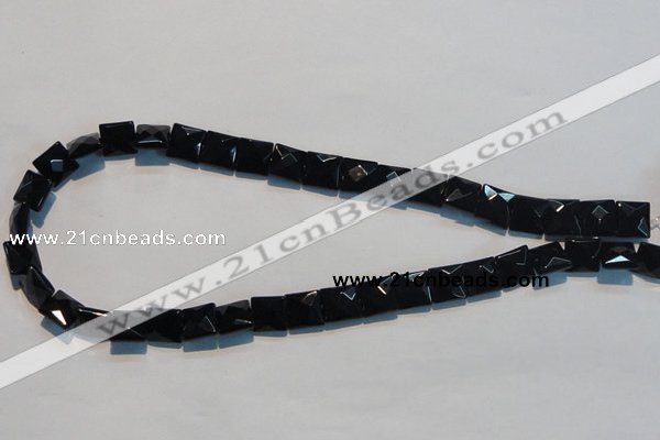 CAB801 15.5 inches 10*10mm faceted square black gemstone agate beads