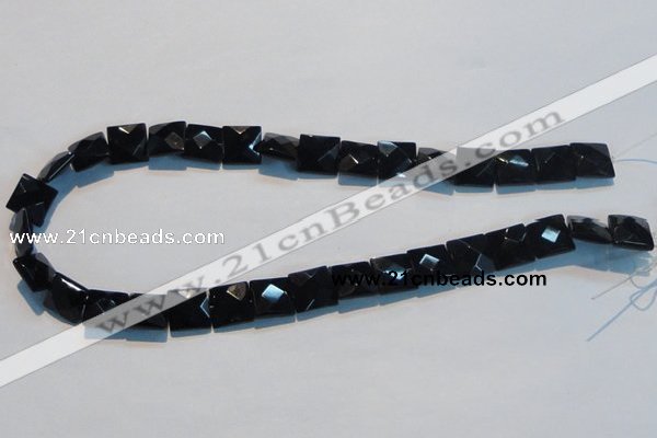 CAB802 15.5 inches 12*12mm faceted square black gemstone agate beads