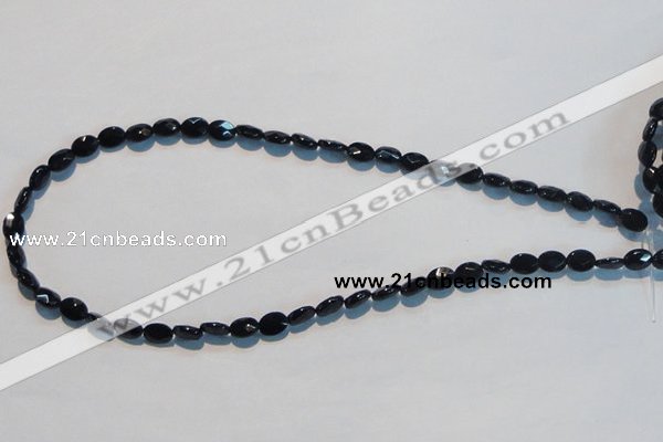 CAB805 15.5 inches 6*8mm faceted oval black gemstone agate beads