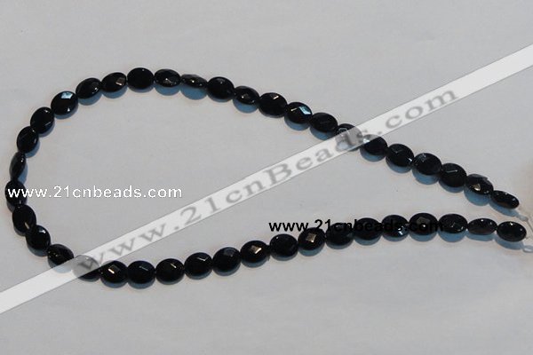 CAB806 15.5 inches 8*10mm faceted oval black gemstone agate beads