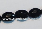 CAB807 15.5 inches 12*16mm faceted oval black gemstone agate beads