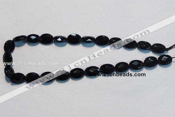 CAB807 15.5 inches 12*16mm faceted oval black gemstone agate beads