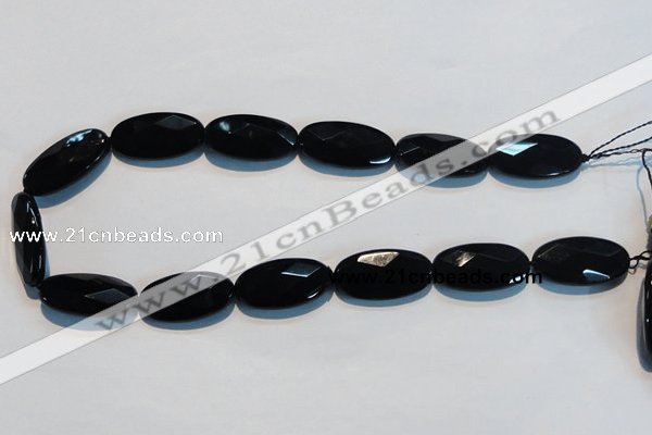 CAB808 15.5 inches 15*30mm faceted oval black gemstone agate beads