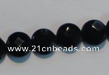 CAB809 15.5 inches 12mm faceted coin black gemstone agate beads