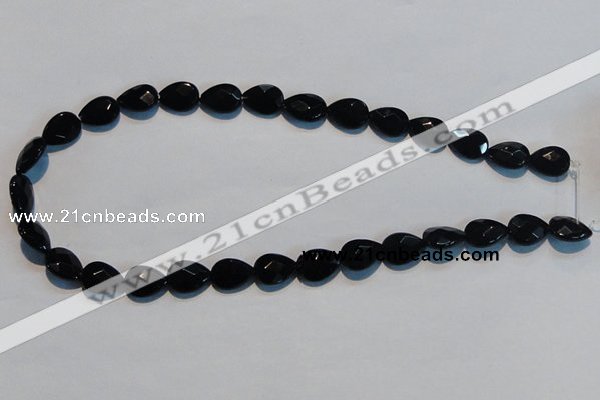 CAB811 15.5 inches 10*14mm faceted & flat teardrop black agate beads